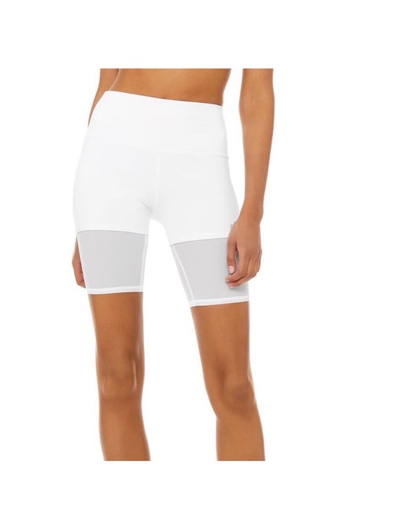 ALO Yoga Pants - ALO Yoga High-Waist Lavish Mesh Shorts – White – Size Medium 🤍